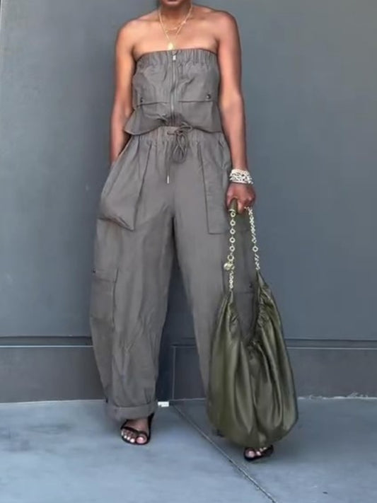 Strapless Cargo Jumpsuit