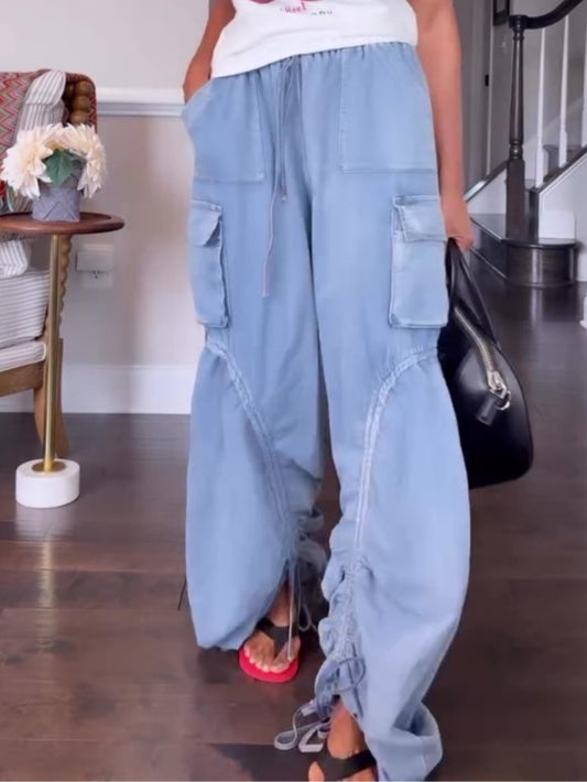 Ruched Cargo Denim Joggers