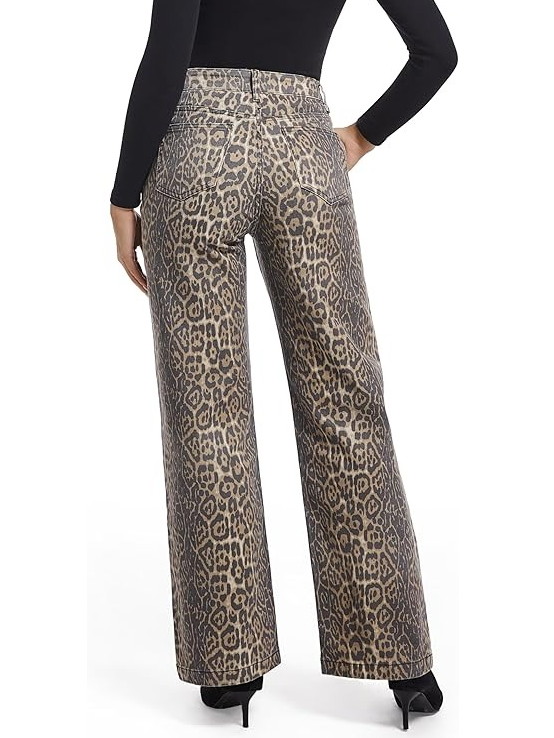 High Waisted Straight Leg Stretch Leopard Jeans