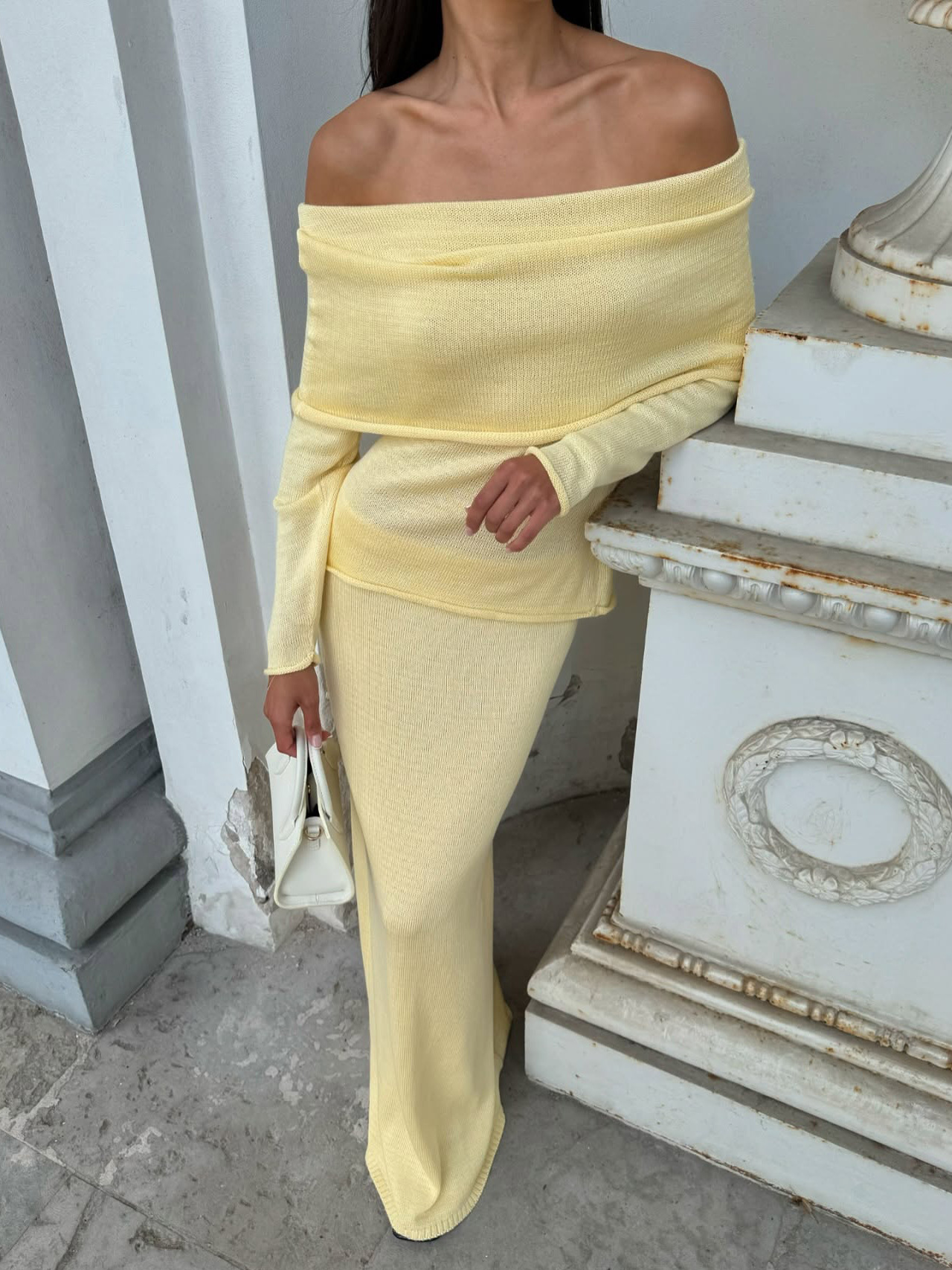 Off Shoulder Knit Elegant Two Pieces Dress