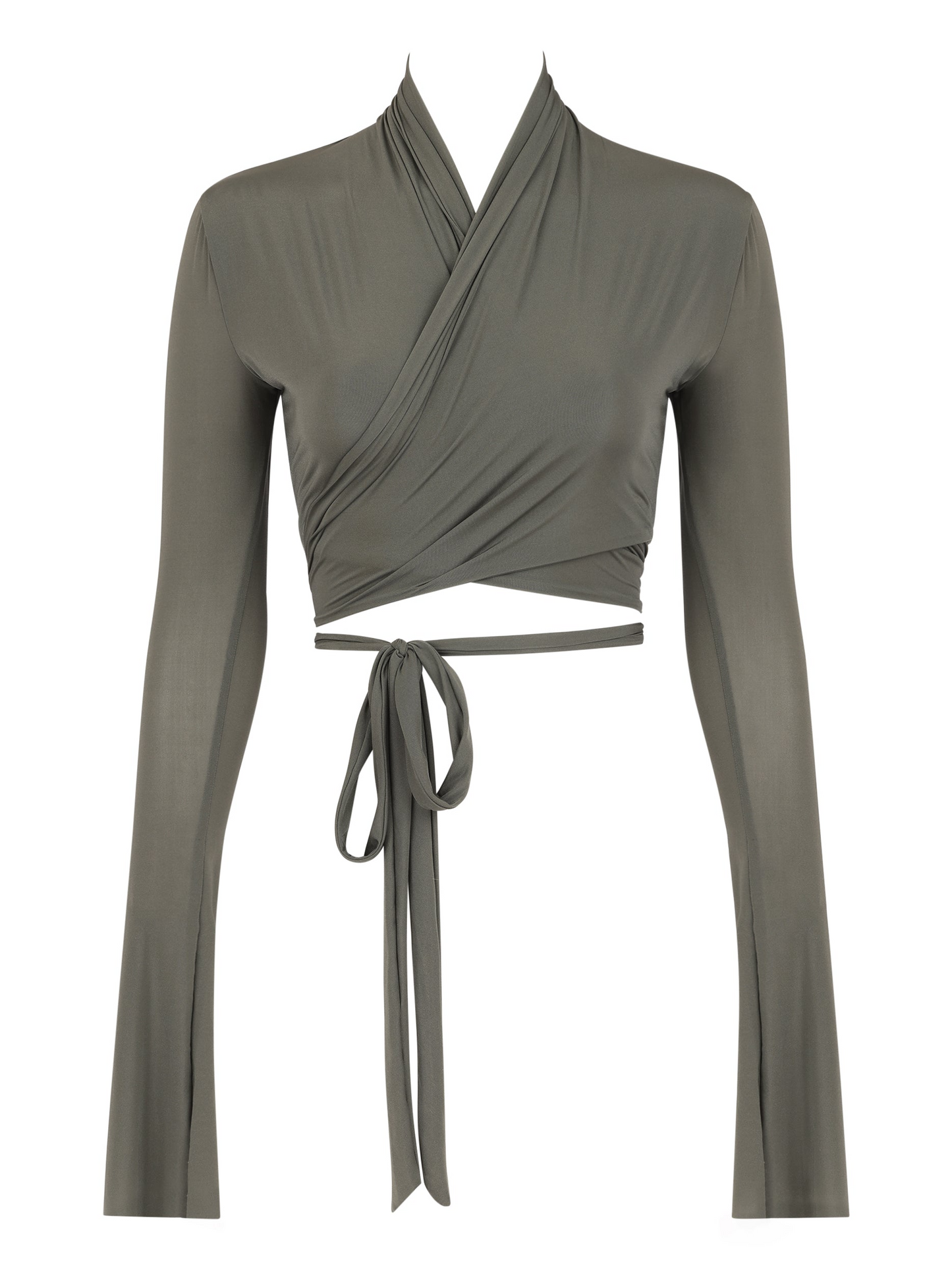 High Collared Cropped Wrap Top