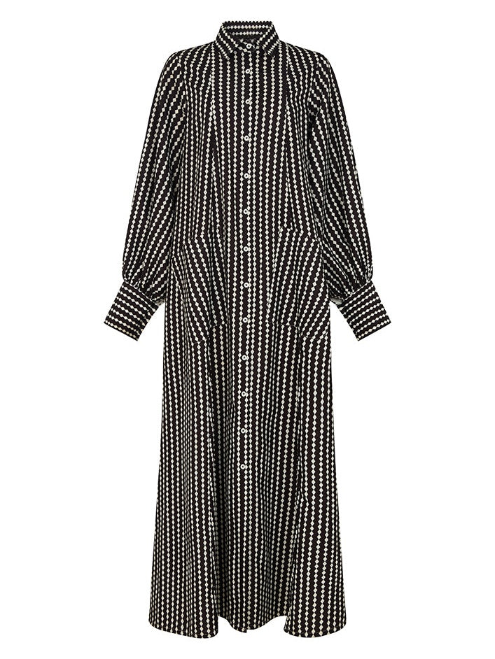 Diamond Striped Shirt Slit Maxi Dress