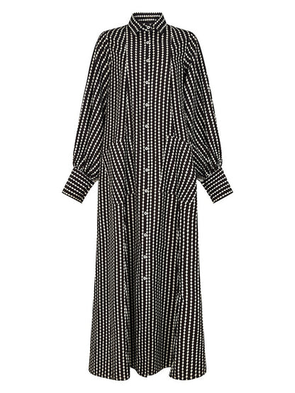 Diamond Striped Shirt Slit Maxi Dress