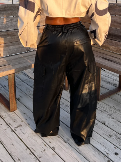 PU Wide-leg Leather Pants