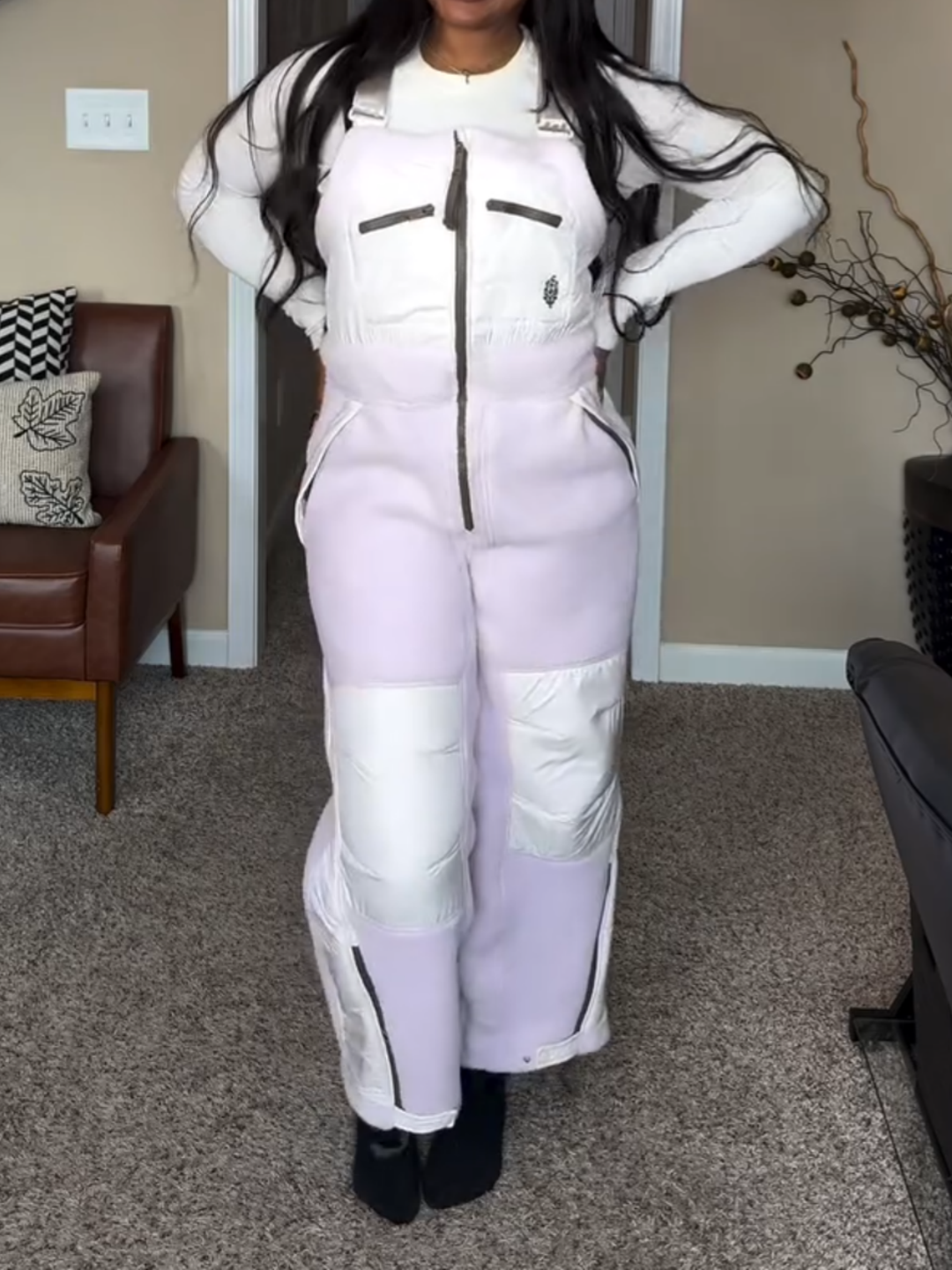 Adjustable Buckle Straps Zip Up Pockets Ski Wear Jumpsuit