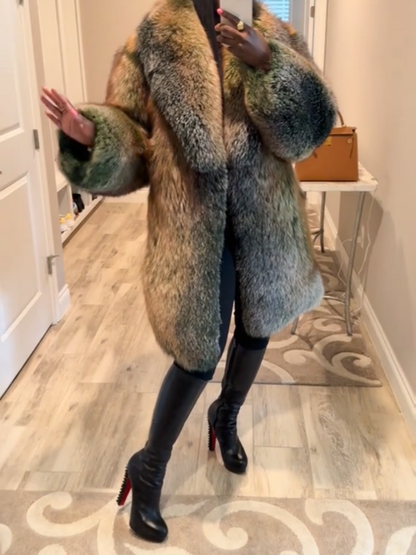 Eco-friendly Fox Fur Mid-length Coat