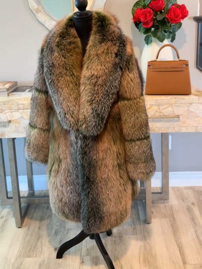 Eco-friendly Fox Fur Mid-length Coat