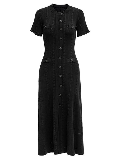 Threaded Single-breasted Knitted Dress