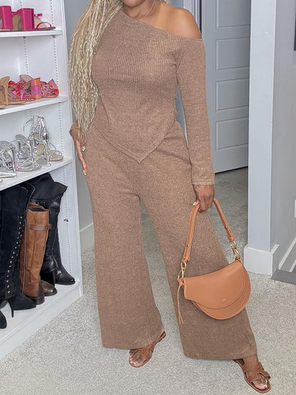 Asymmetric Casual Knitted Two Pieces Set（🔥Buy 2 Get Free Shipping）