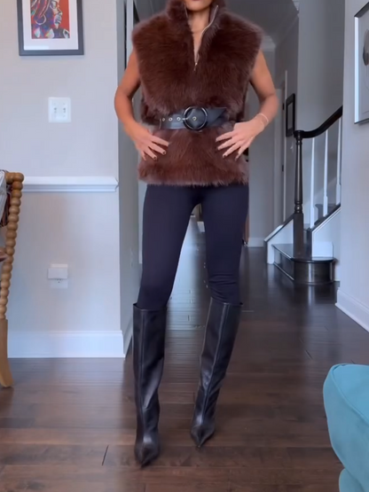 Sleeveless Plush Turtleneck Pullover Top