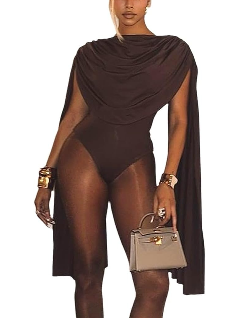 Sexy Cape Long Sleeve Bodycon Jumpsuit