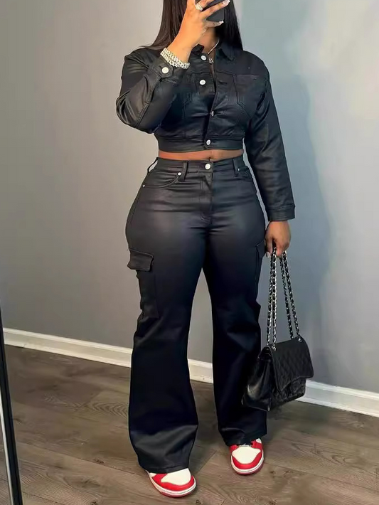 Stylish PU Two-piece Set