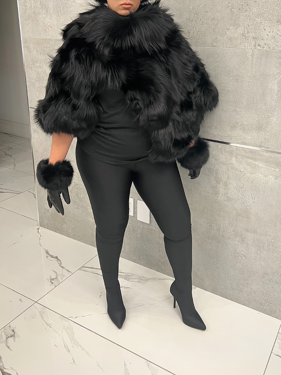 Asymmetric Fur Shawl Top