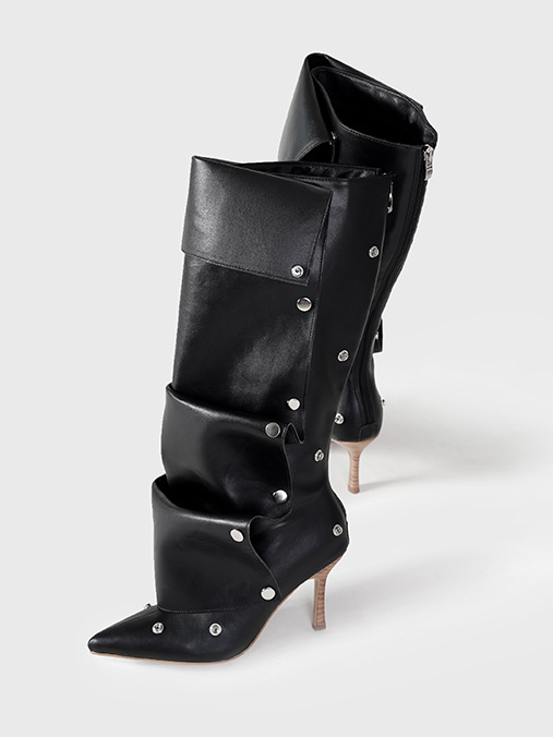 Rivet Buckle Stitching Two-way Denim Pleated Pile Boots