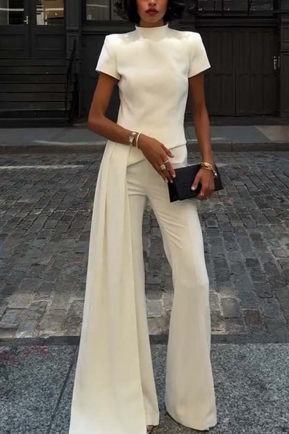 Asymmetrical High-Neck Top With Drapey Pants Set