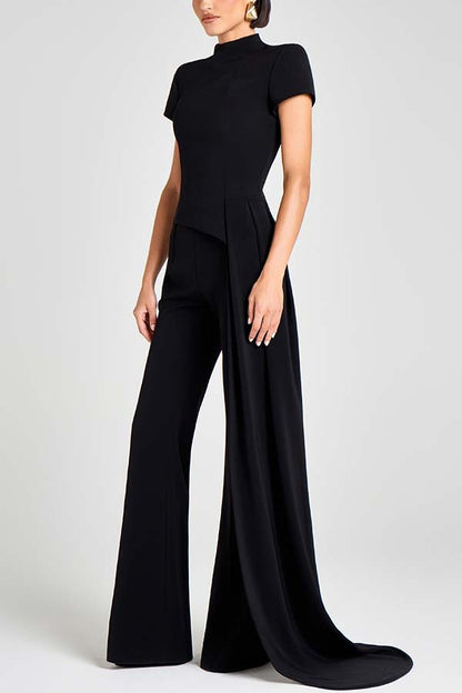 Asymmetrical High-Neck Top With Drapey Pants Set