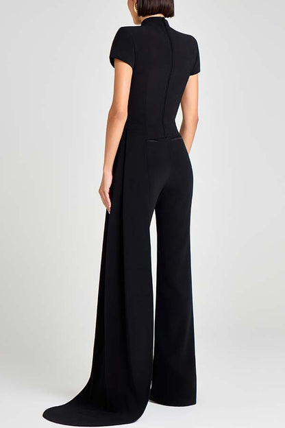 Asymmetrical High-Neck Top With Drapey Pants Set