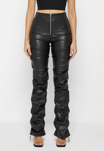 Skinny PU Leather Flared Pants