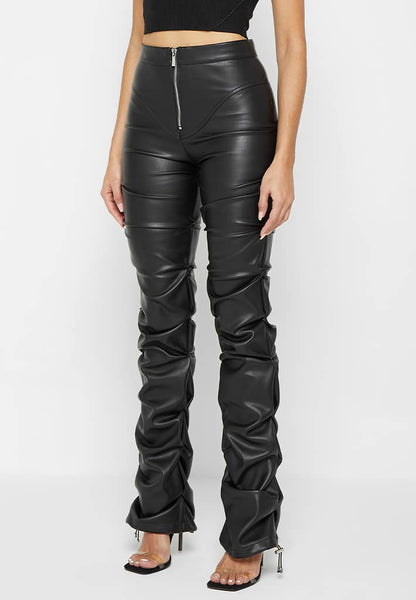Skinny PU Leather Flared Pants