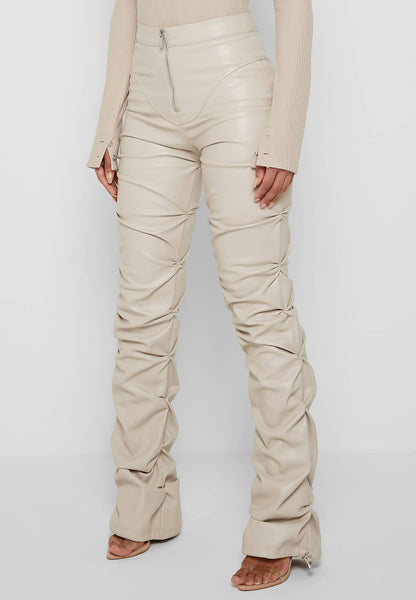 Skinny PU Leather Flared Pants