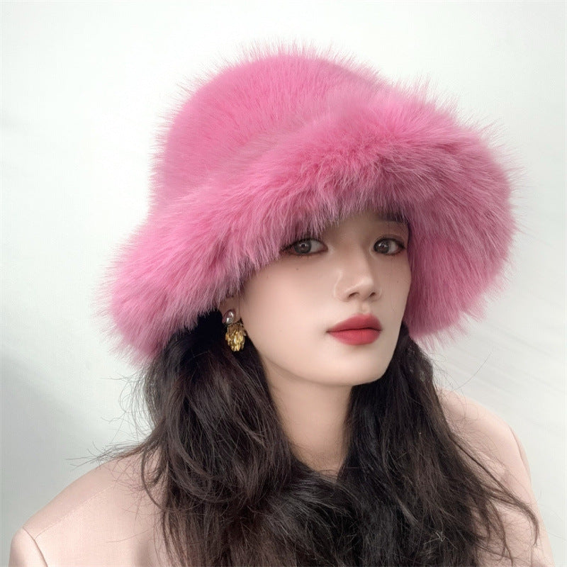 Faux Fox Fur Plush Fisherman Hat