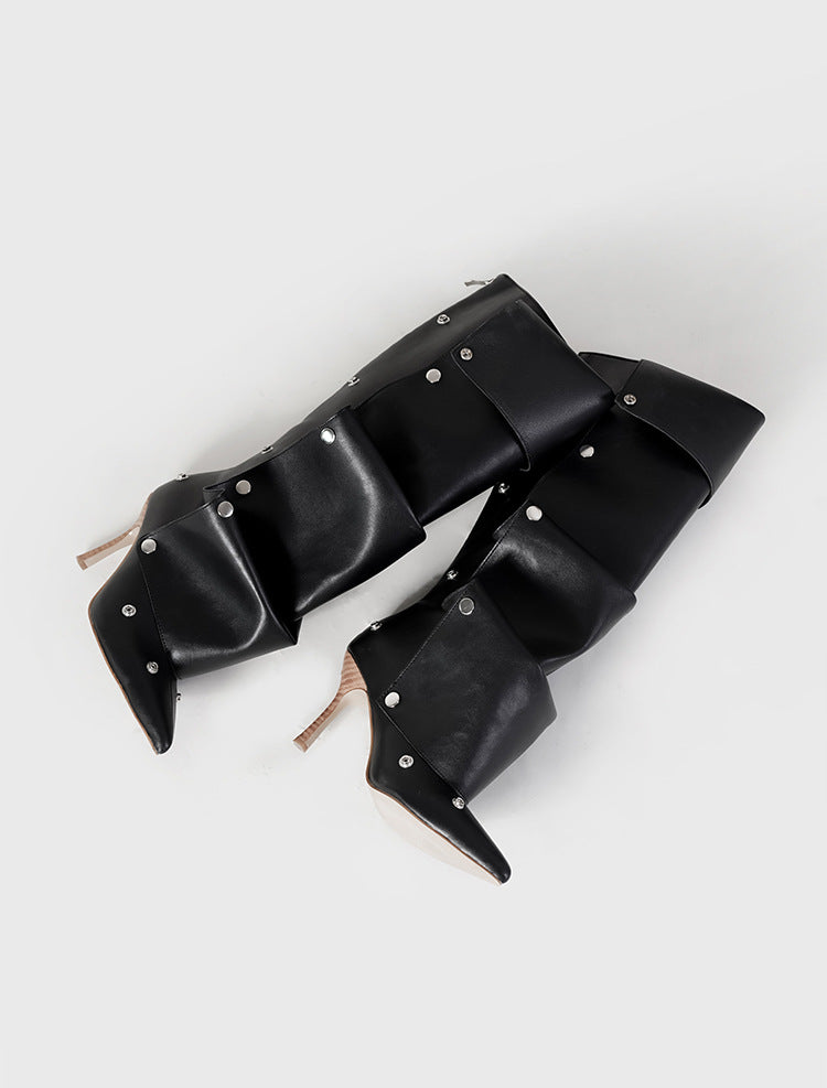Rivet Buckle Stitching Two-way Denim Pleated Pile Boots