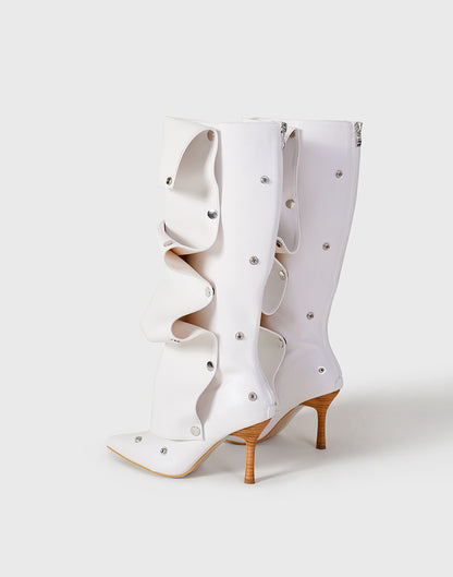 Rivet Buckle Stitching Two-way Denim Pleated Pile Boots