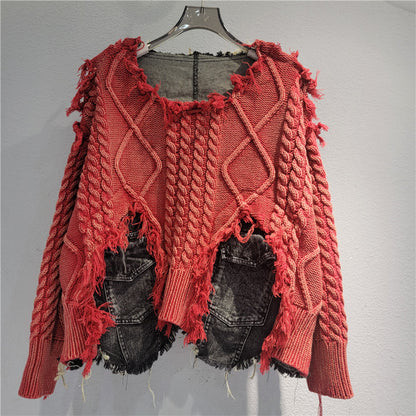 Chic Stitched Denim Sweater