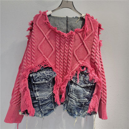 Chic Stitched Denim Sweater