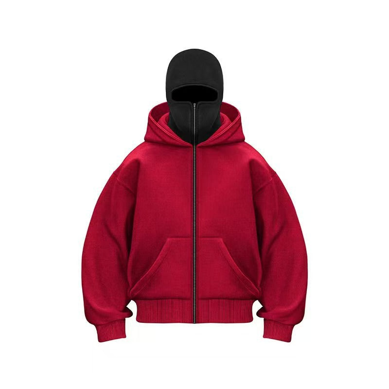 Double-layered Hooded Sweatshirt Jacket With Face Mask