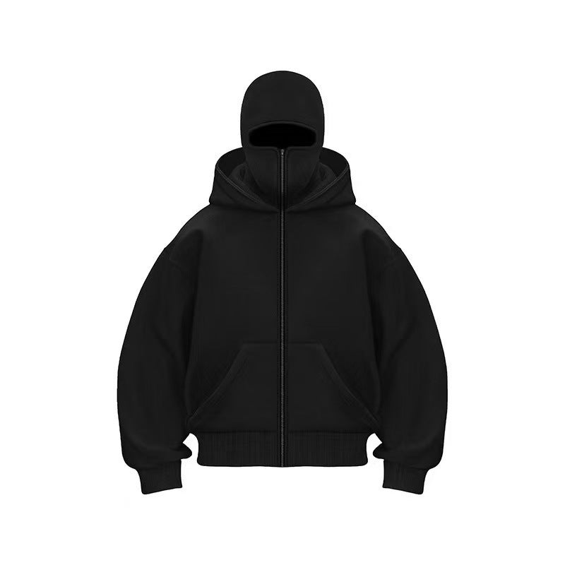 Double-layered Hooded Sweatshirt Jacket With Face Mask