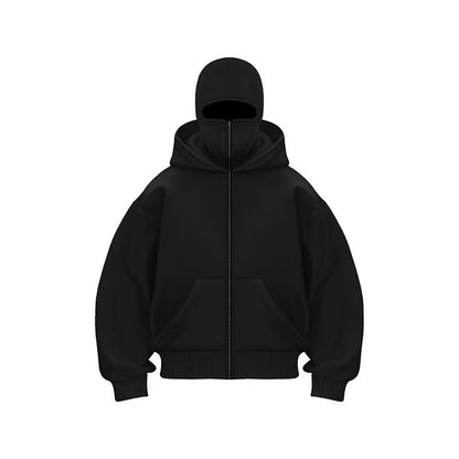 Double-layered Hooded Sweatshirt Jacket With Face Mask