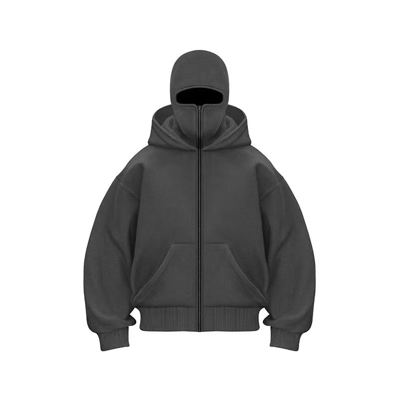 Double-layered Hooded Sweatshirt Jacket With Face Mask