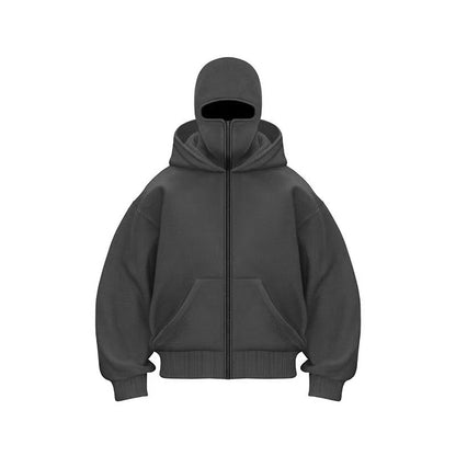 Double-layered Hooded Sweatshirt Jacket With Face Mask