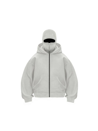 Double-layered Hooded Sweatshirt Jacket With Face Mask