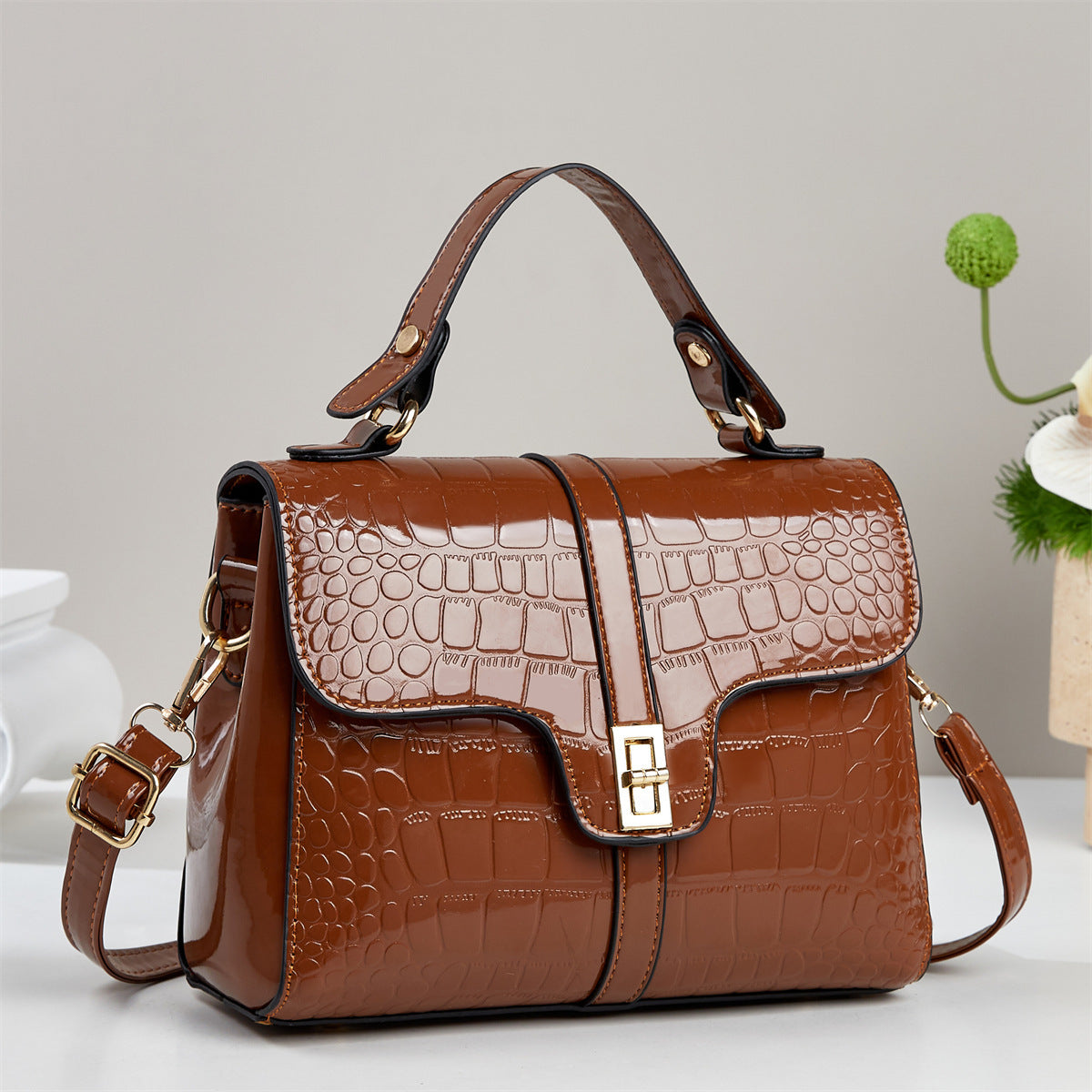 Crocodile-textured Handbag