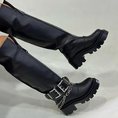 Round Toe Platform Zip Up Boots