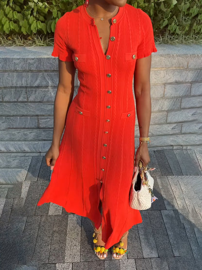 Threaded Single-breasted Knitted Dress