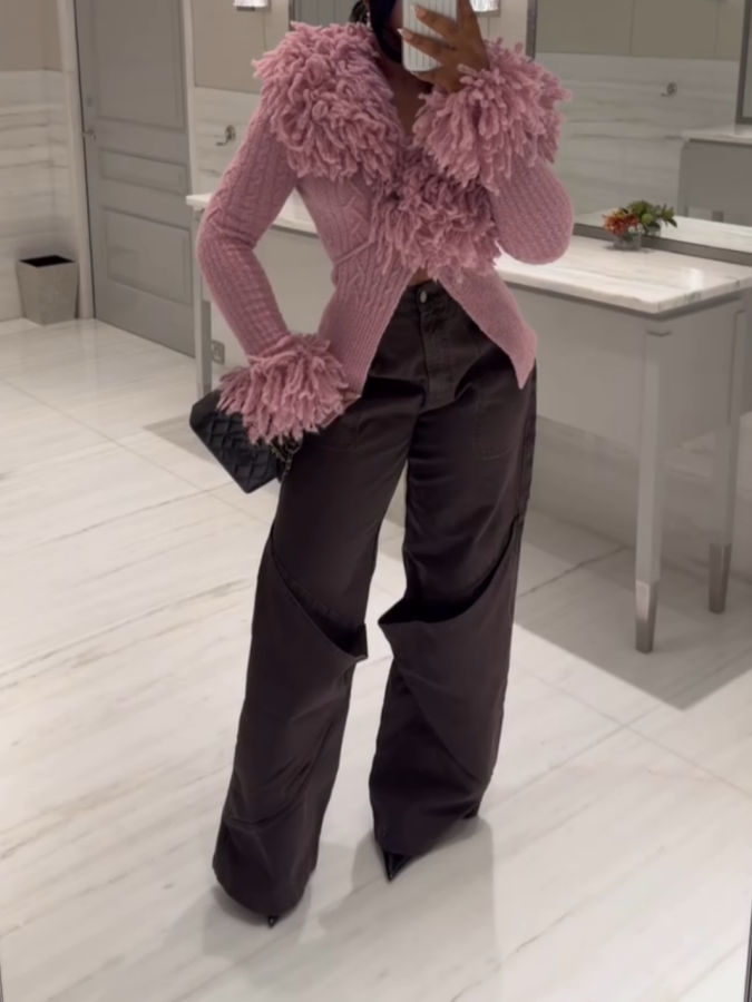 Statement Fringed Ribbed Knit Cardigan