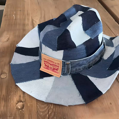 Denim Patch Stitching Western Denim Hat
