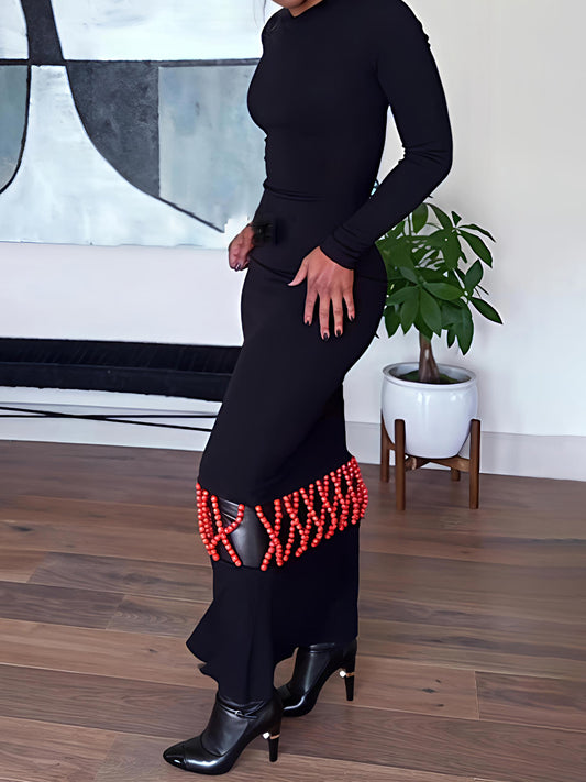 Fashion Beaded Detailing Knitted Maxi Dress