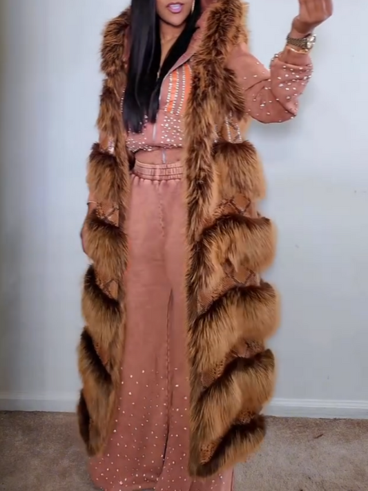 Faux Fur Trim Hooded Vest