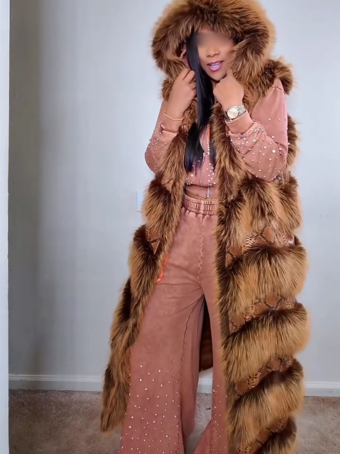 Faux Fur Trim Hooded Vest