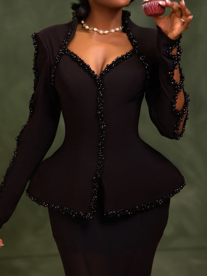 Rhinestone Sparkle Hollowed Out Fashion Blazer