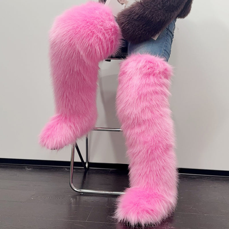 Faux Raccoon Fur Fox Fur knee-high Fur Boots