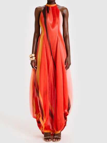 Asymmetric Hem Printed Maxi Dress