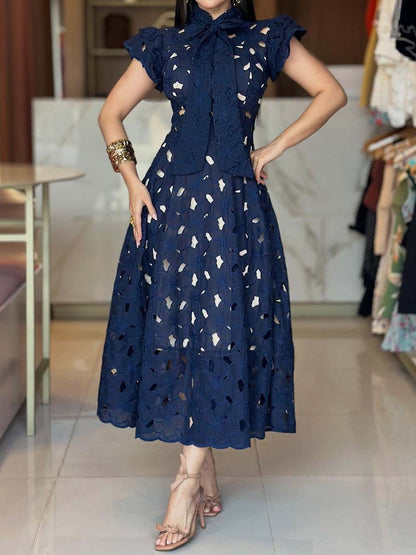 Cutout Lace Bow Elegant Dress
