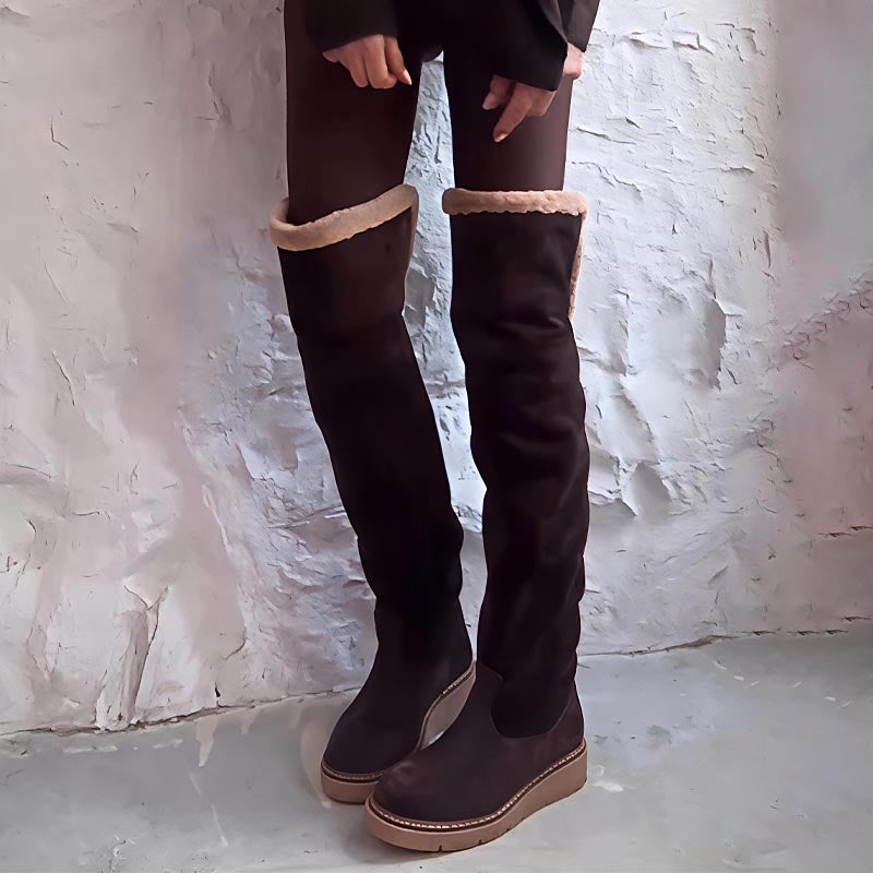 Fleece-lined Flat-knee Suede Boots