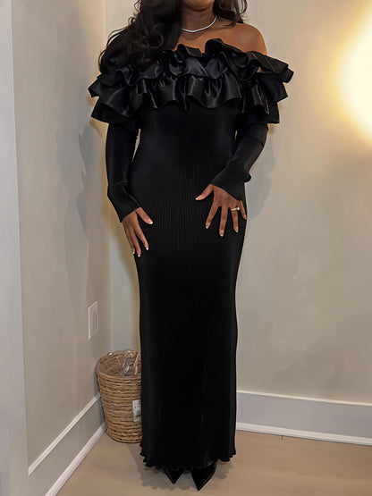 Ruffled Off Shoulder Long Sleeve Dress