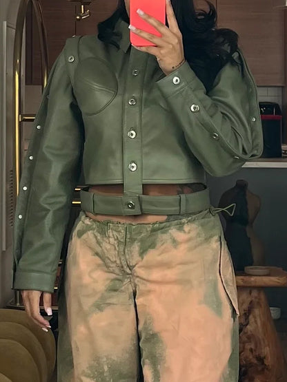 Detachable Belt Buttons PU Jacket